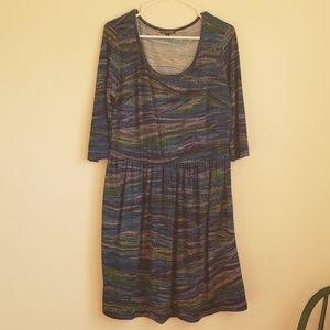 Colorful Striped Midi Dress with Synched Waist